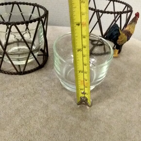 VINTAGE METAL WIRE ROOSTER CANDLE HOLDERS RUSTIC FARMHOUSE DECOR GLASS CUPS - Picture 8 of 10